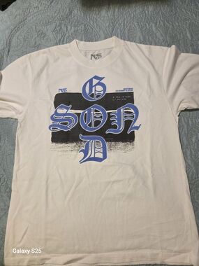 NSR White Short Sleeve Tee with Blue Gothic Logo